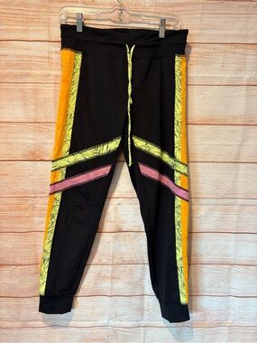 Free People Black Jogger Pants with Yellow & Pink Accents
